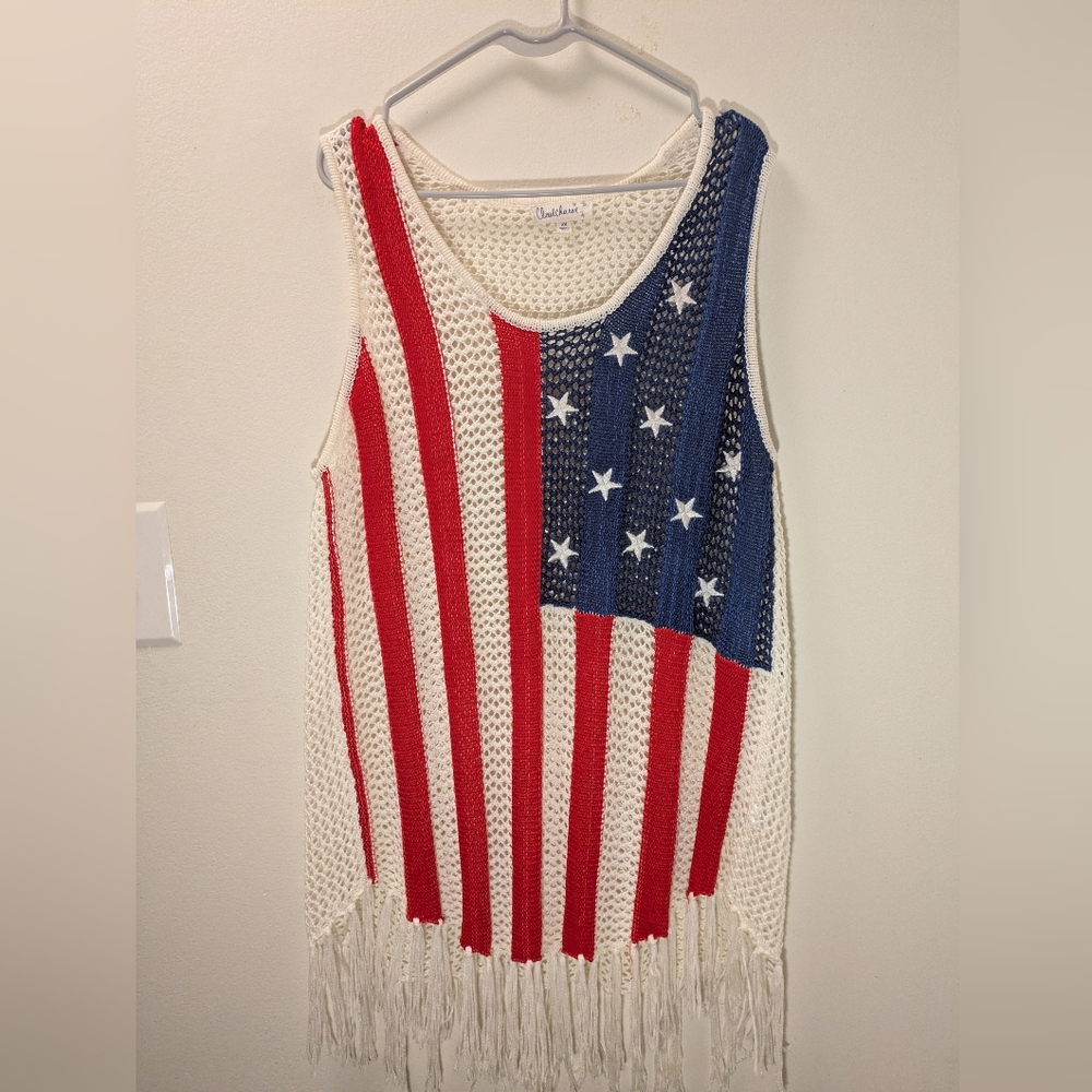 Cloud Chaser Red, White, and Blue Fringe Tank Top - Picture 4 of 5